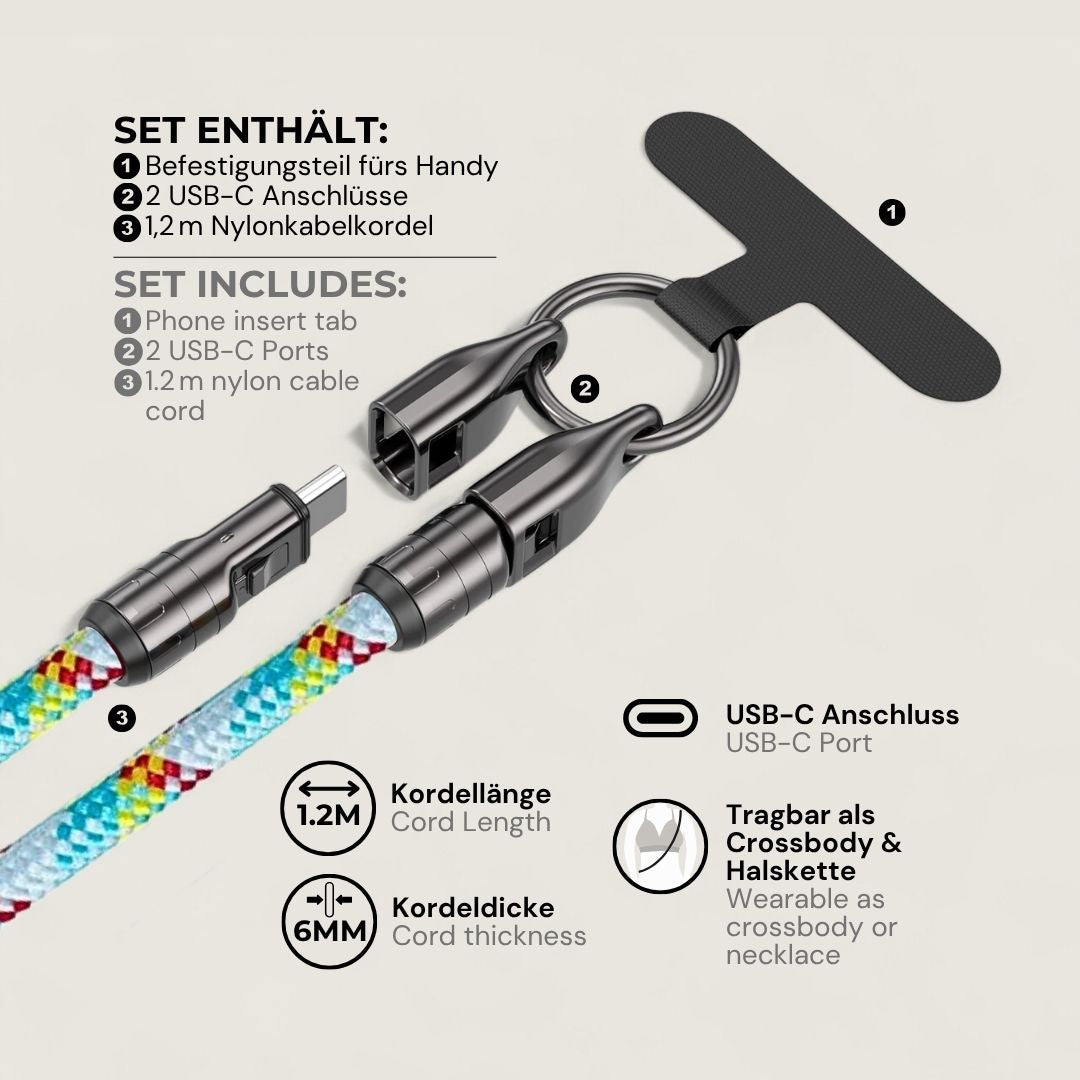 LYRA – 2 in 1 Handykette mit USB-C Ladekabel