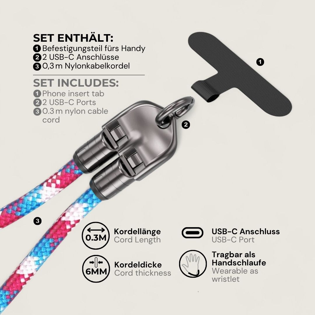 LYRA – 2 in 1 Handykette mit USB-C Ladekabel