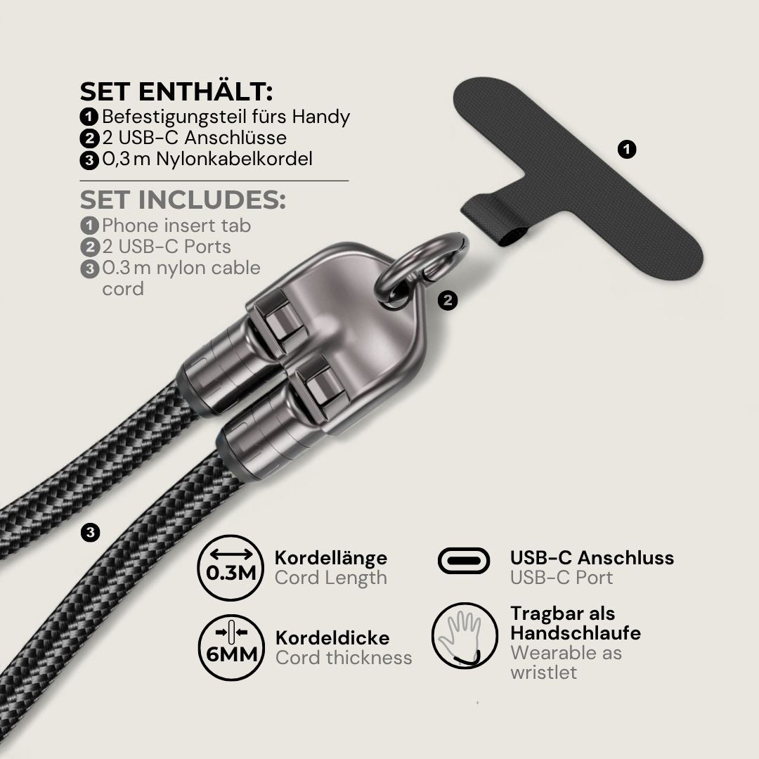 LYRA – 2 in 1 Handykette mit USB-C Ladekabel