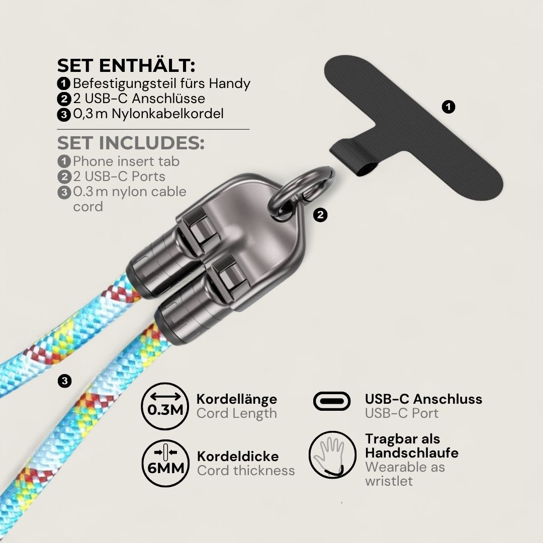 LYRA – 2 in 1 Handykette mit USB-C Ladekabel