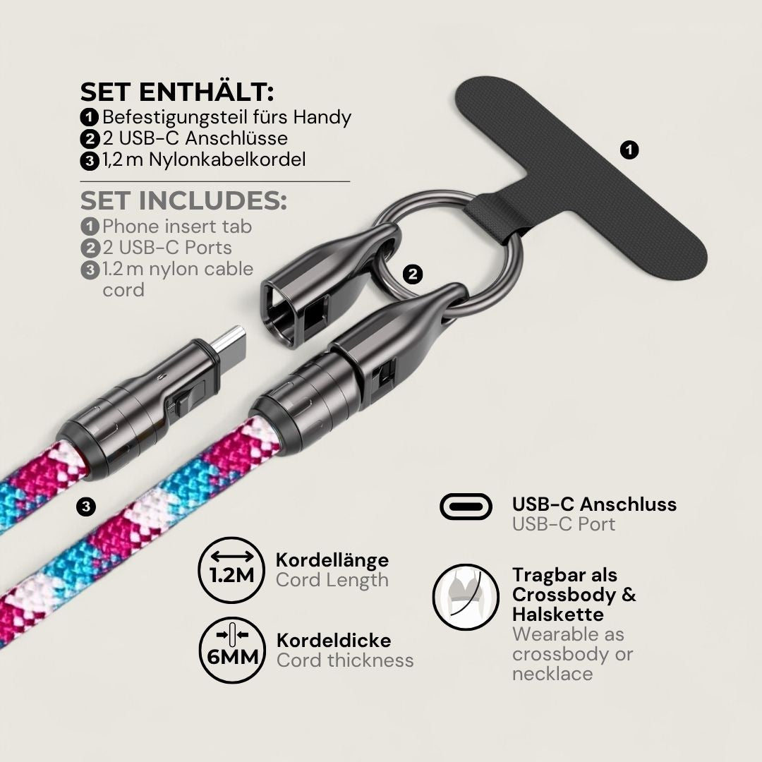 LYRA – 2 in 1 Handykette mit USB-C Ladekabel