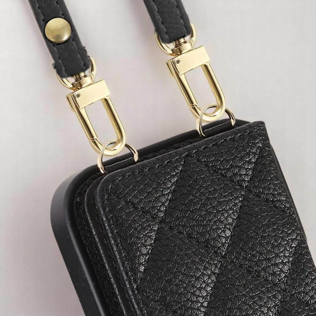 ALMA iPhone Crossbody Hülle & Geldbörse - Handyhüllen mit Band - Deep Black - Kuratist