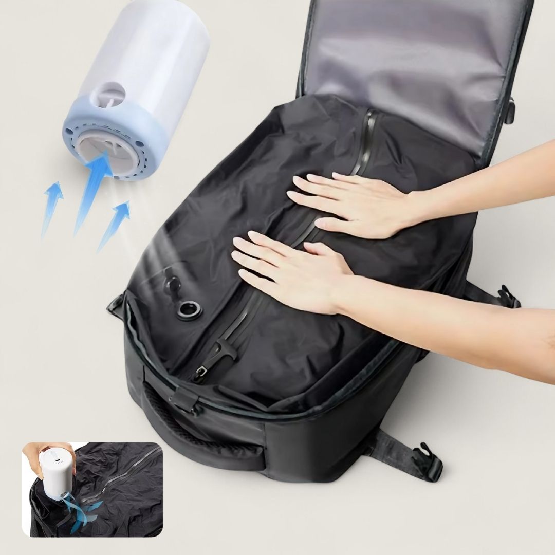 ASKA Reiserucksack Handgepäck 20L mit Vakuum - Kompression - Reisetaschen - Deep Black mit Pumpe - Kuratist