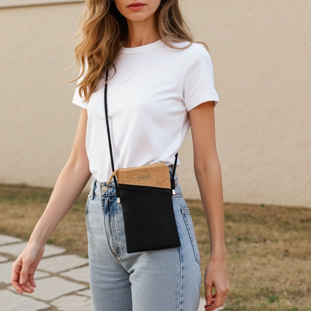 Handytasche zum Umhängen - Kuratist FREYA - Black Cork - Kuratist