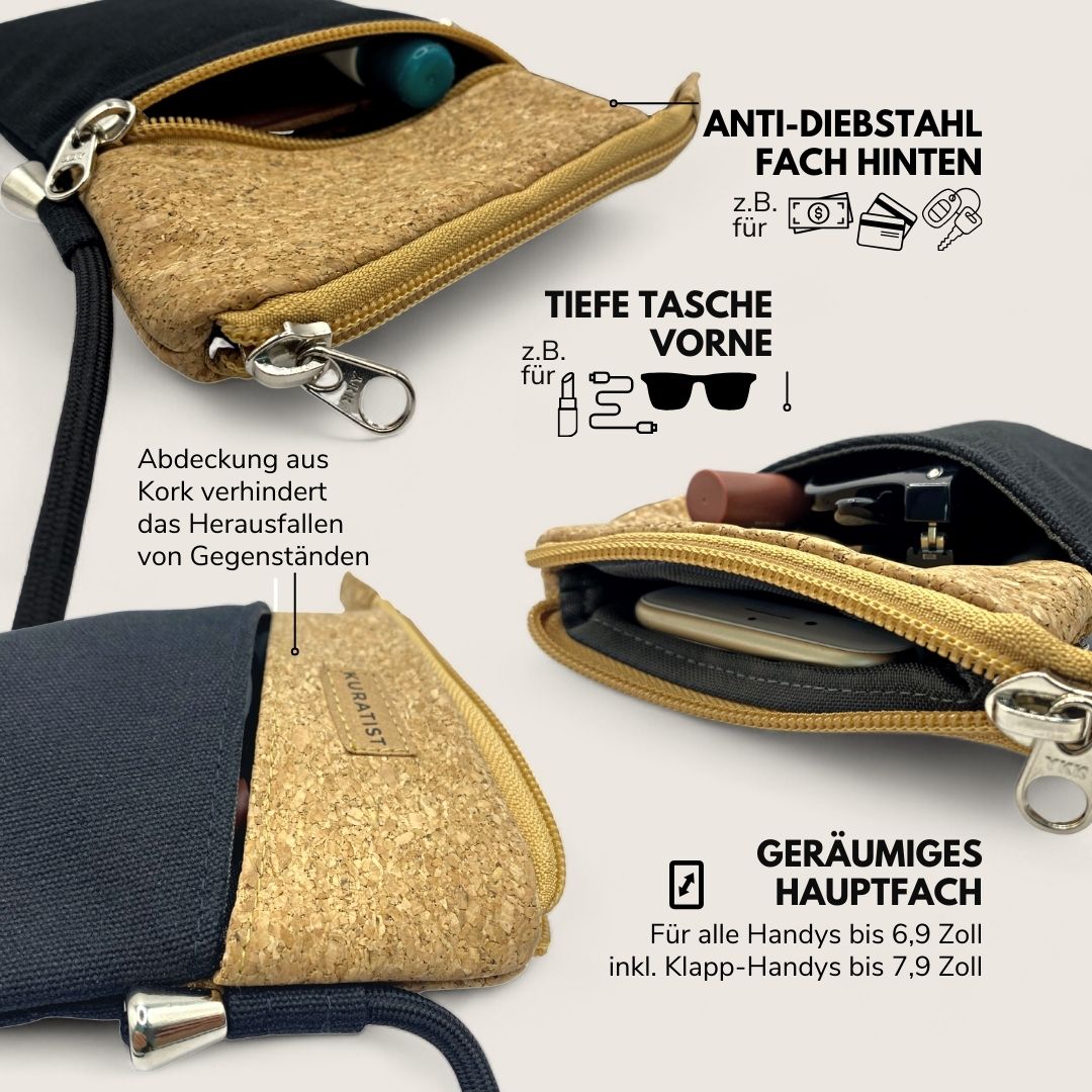 Handytasche zum Umhängen - Kuratist FREYA - Black Cork - Kuratist