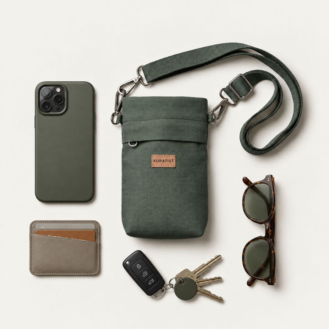 GRETJE MINI Handy Umhängetasche - Umhängetaschen - Pine Green Canvas - Kuratist