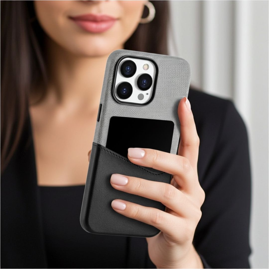 KIVO iPhone Hülle aus Leder & Stoff - Handyhüllen - Grey/Black - Kuratist