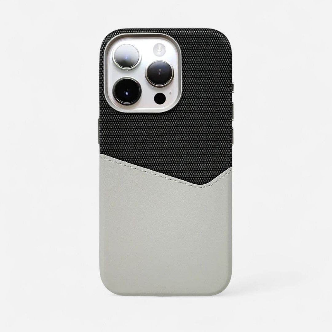 KIVO iPhone Hülle aus Leder & Stoff - Handyhüllen - Black/Beige - Kuratist