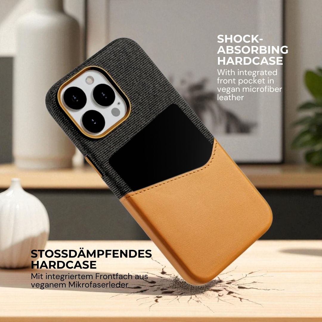 KIVO iPhone Hülle aus Leder & Stoff - Handyhüllen - Grey/Brown - Kuratist