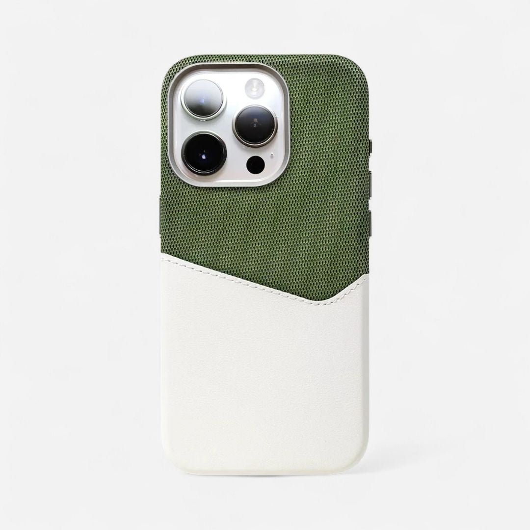 KIVO iPhone Hülle aus Leder & Stoff - Handyhüllen - Green/White - Kuratist