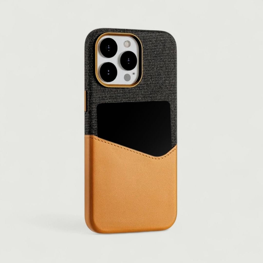 KIVO iPhone Hülle aus Leder & Stoff - Handyhüllen - Grey/Brown - Kuratist