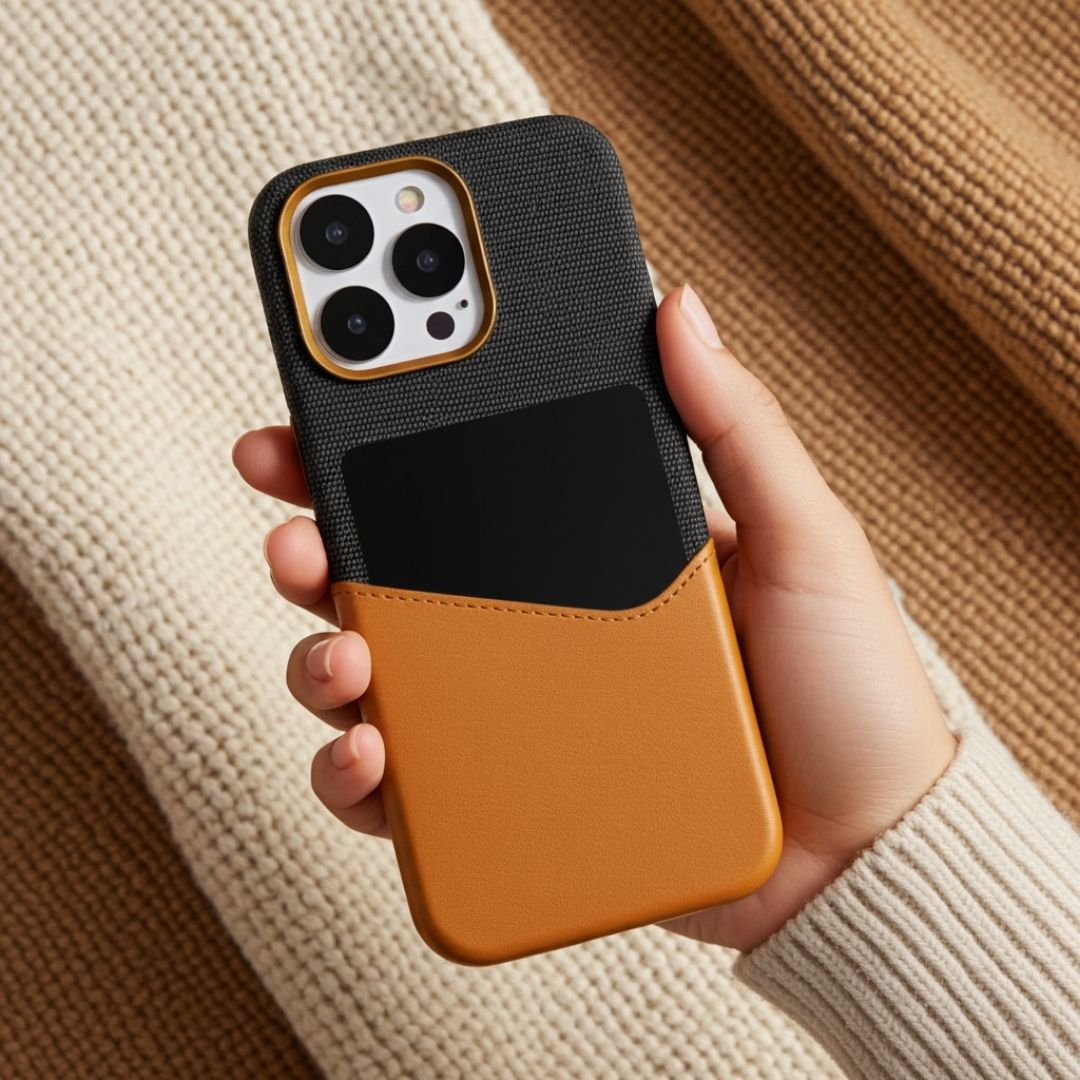 KIVO iPhone Hülle aus Leder & Stoff - Handyhüllen - Grey/Brown - Kuratist