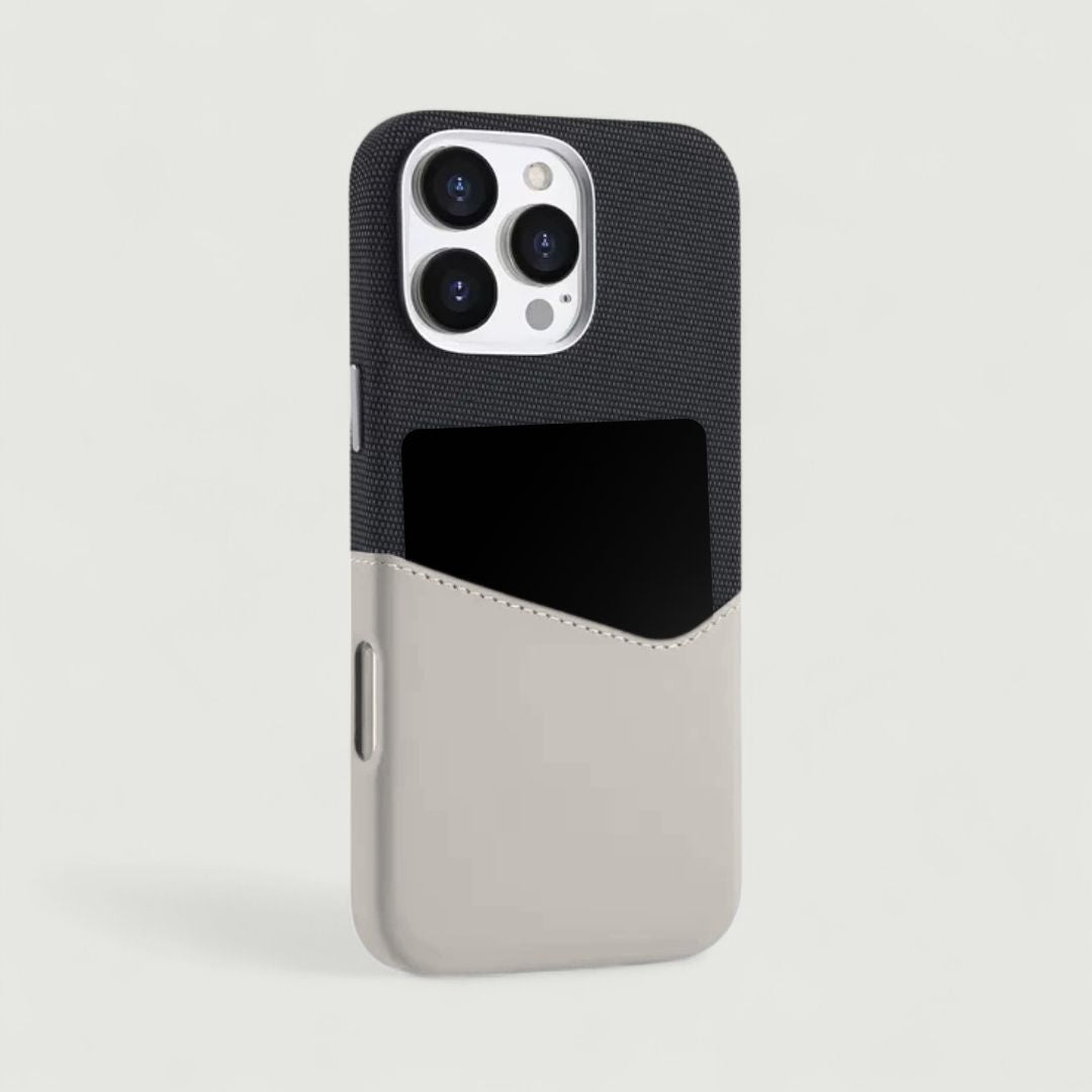 KIVO iPhone Hülle aus Leder & Stoff - Handyhüllen - Black/Beige - Kuratist