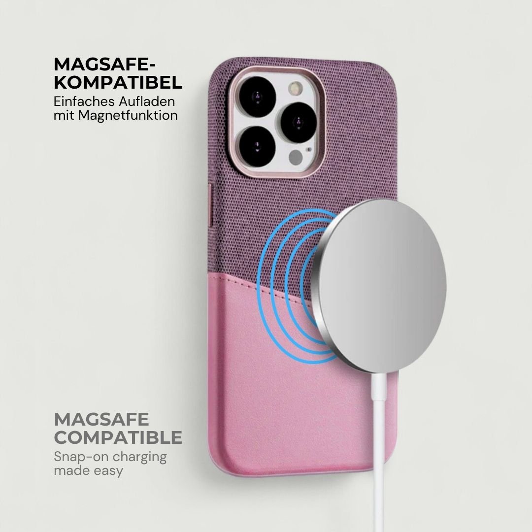 KIVO iPhone Hülle aus Leder & Stoff - Handyhüllen - Purple/Pink - Kuratist