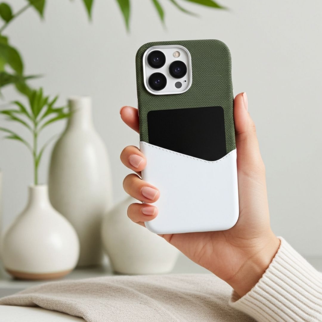 KIVO iPhone Hülle aus Leder & Stoff - Handyhüllen - Green/White - Kuratist