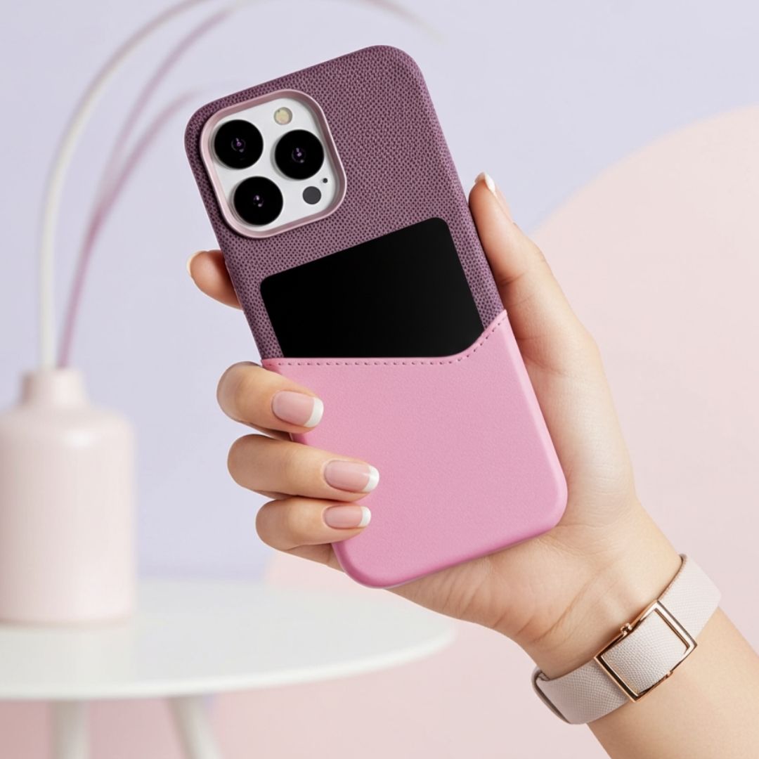 KIVO iPhone Hülle aus Leder & Stoff - Handyhüllen - Purple/Pink - Kuratist