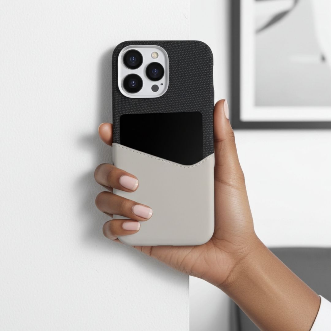 KIVO iPhone Hülle aus Leder & Stoff - Handyhüllen - Black/Beige - Kuratist