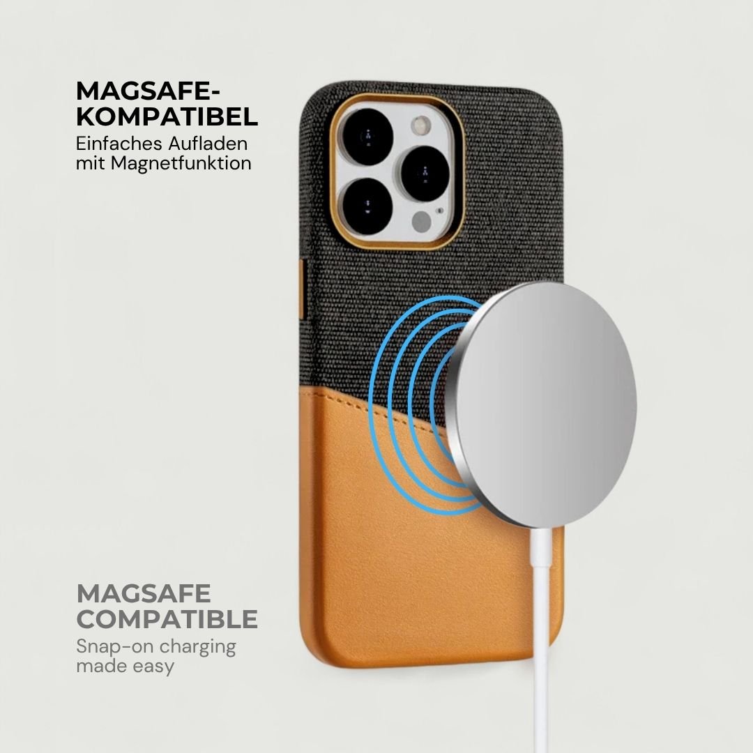 KIVO iPhone Hülle aus Leder & Stoff - Handyhüllen - Grey/Brown - Kuratist