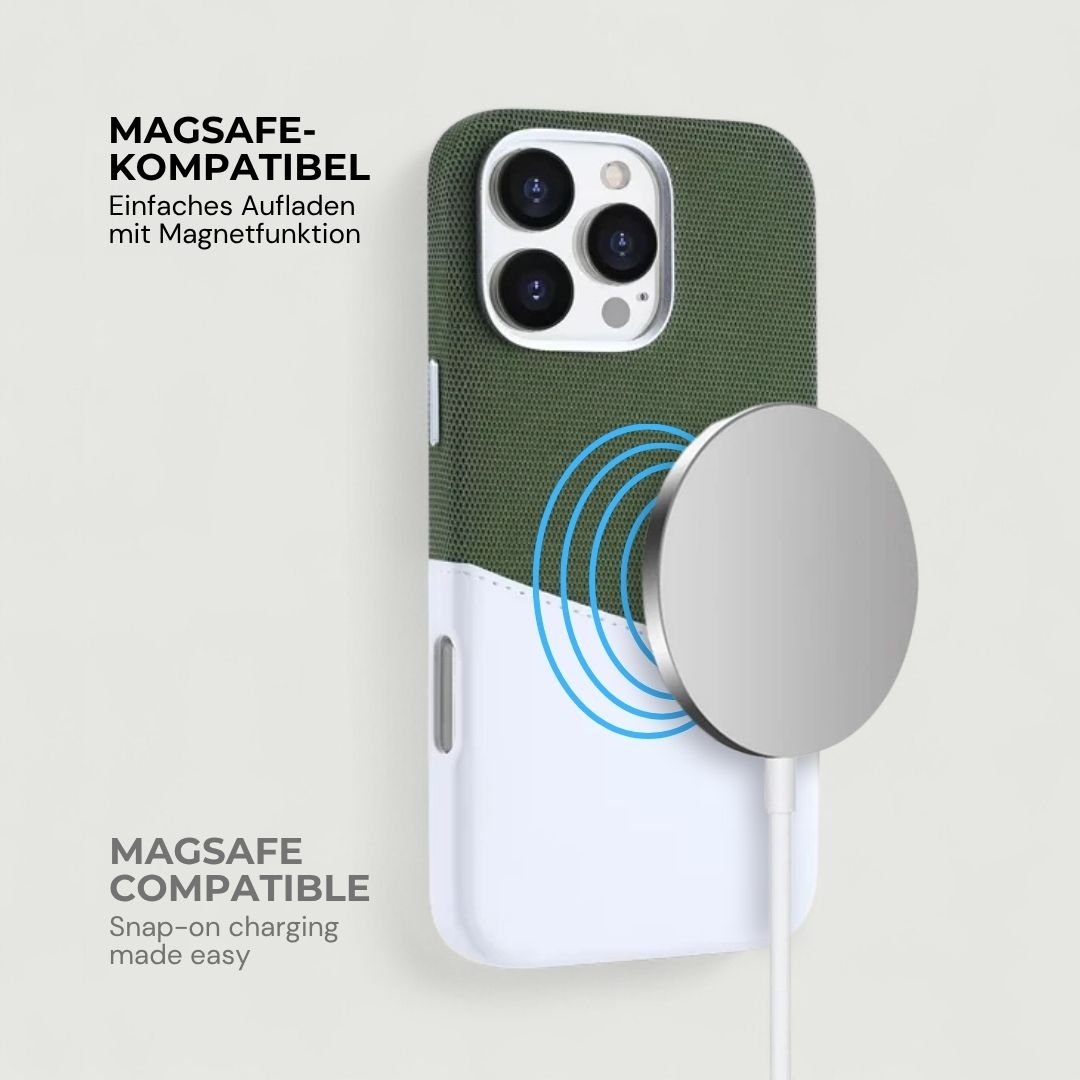 KIVO iPhone Hülle aus Leder & Stoff - Handyhüllen - Green/White - Kuratist