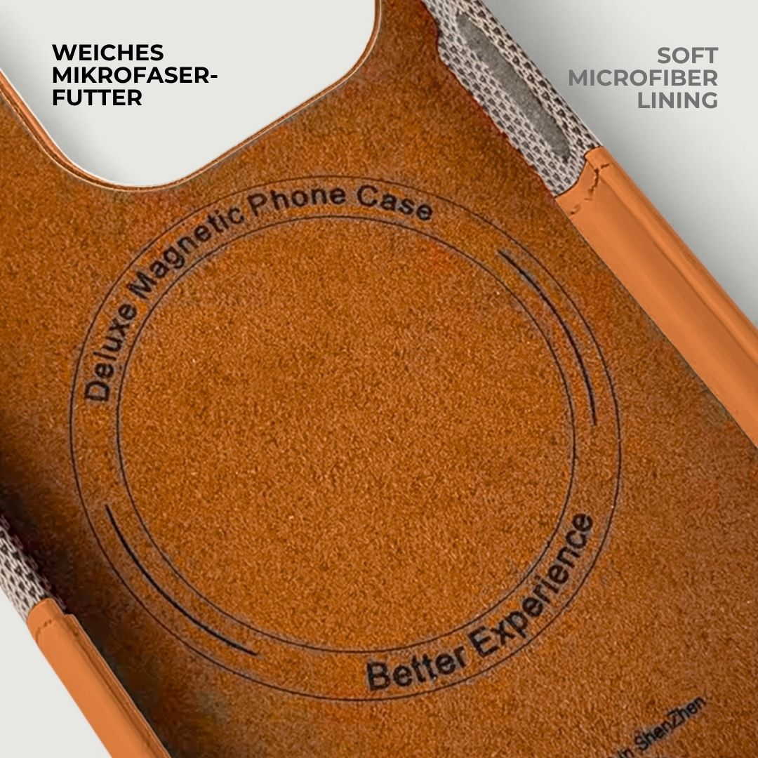 KIVO iPhone Hülle aus Leder & Stoff - Handyhüllen - Grey/Orange - Kuratist