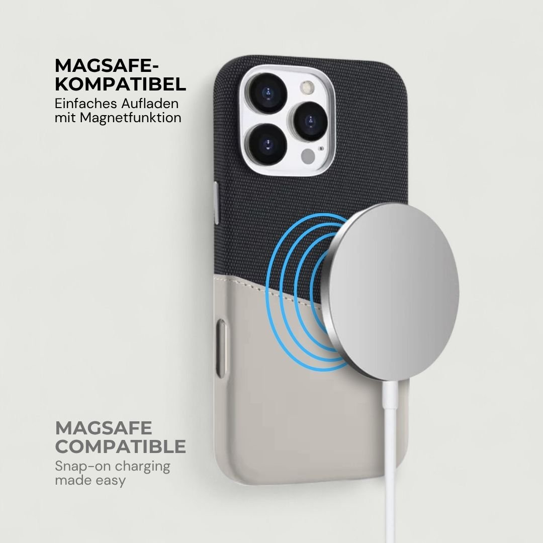 KIVO iPhone Hülle aus Leder & Stoff - Handyhüllen - Black/Beige - Kuratist