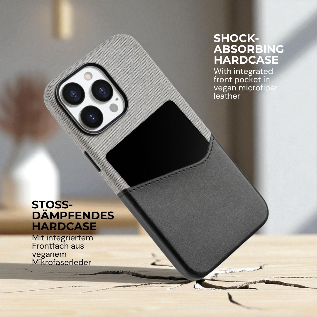 KIVO iPhone Hülle aus Leder & Stoff - Handyhüllen - Grey/Black - Kuratist