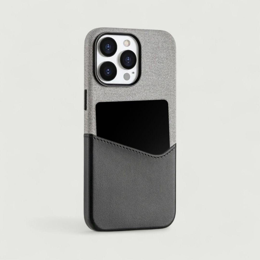 KIVO iPhone Hülle aus Leder & Stoff - Handyhüllen - Grey/Black - Kuratist