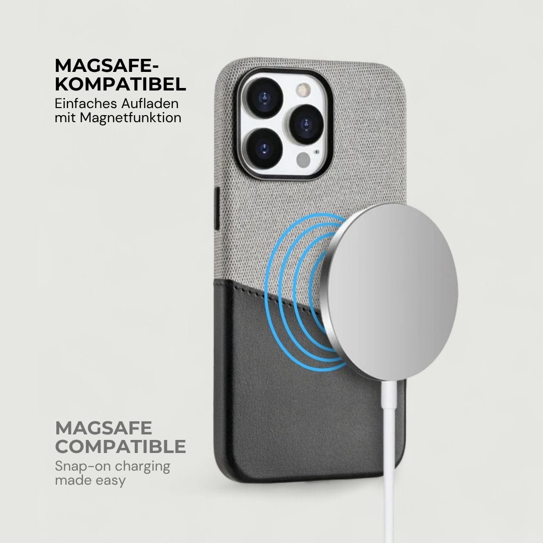 KIVO iPhone Hülle aus Leder & Stoff - Handyhüllen - Grey/Black - Kuratist