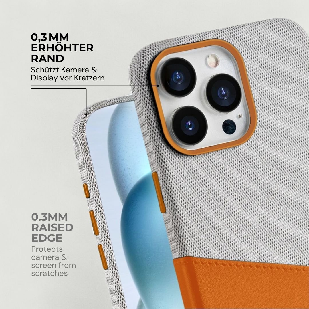KIVO iPhone Hülle aus Leder & Stoff - Handyhüllen - Grey/Orange - Kuratist
