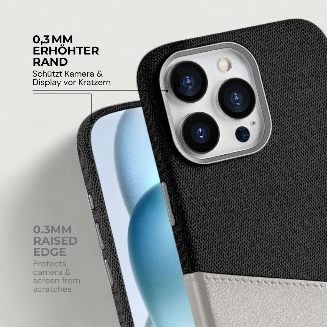 KIVO iPhone Hülle aus Leder & Stoff - Handyhüllen - Black/Beige - Kuratist