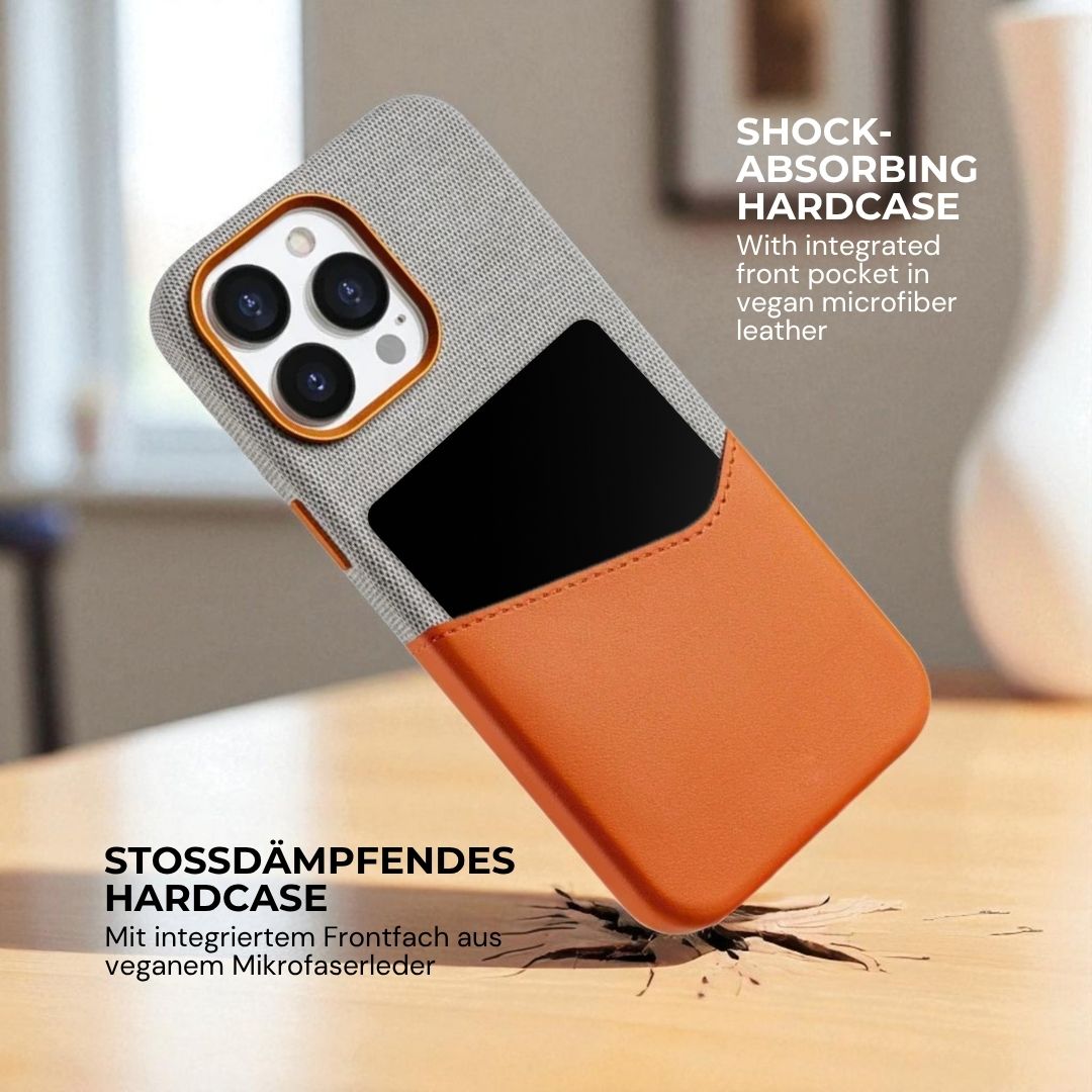 KIVO iPhone Hülle aus Leder & Stoff - Handyhüllen - Grey/Orange - Kuratist
