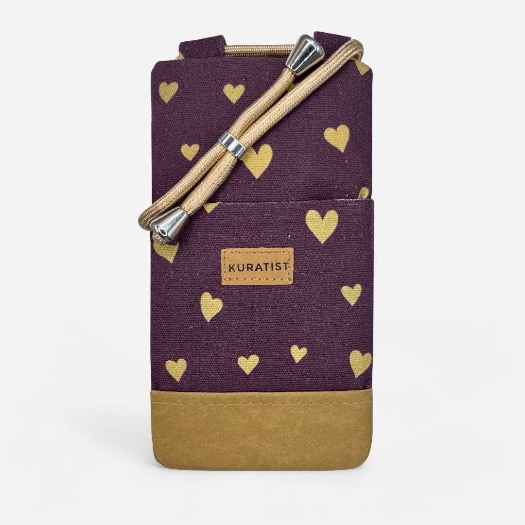NELA Handytasche zum Umhängen Bedruckt - Handytasche zum Umhängen - Mocha Hearts Paper - Kuratist