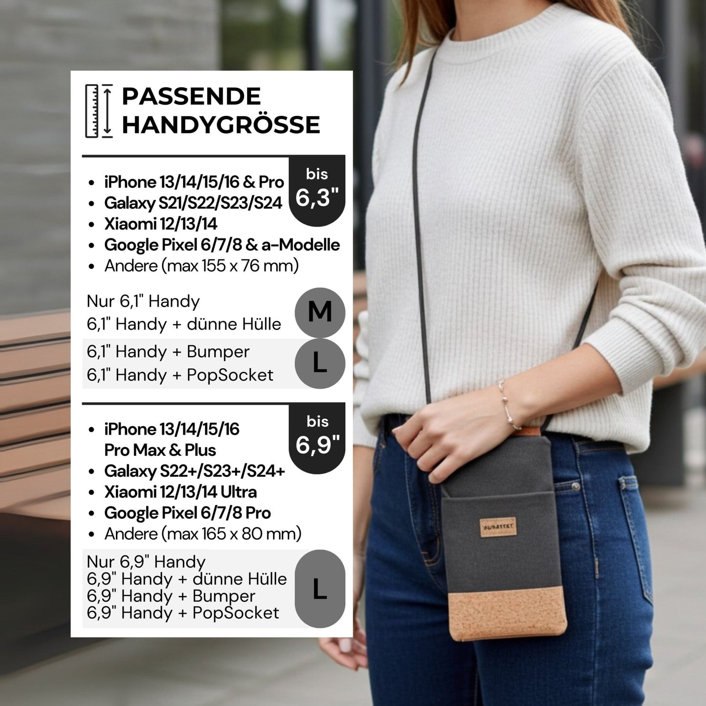 NELA Handytasche zum Umhängen - Handytasche zum Umhängen - Warm Charcoal Cork - Kuratist