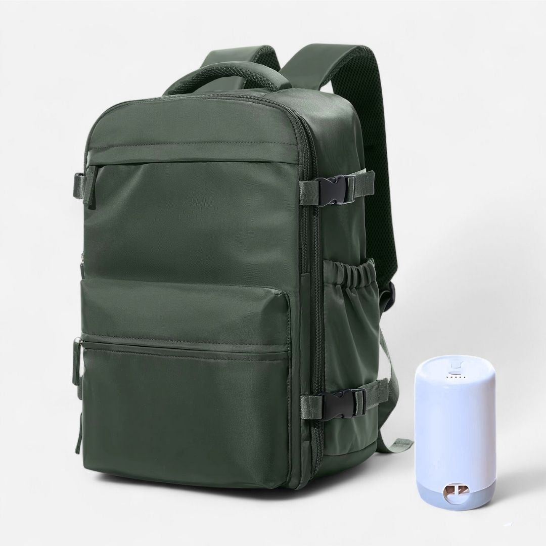 ASKA Reiserucksack Handgepäck 20L mit Vakuum - Kompression - Reisetaschen - Forest Green mit Pumpe - Kuratist