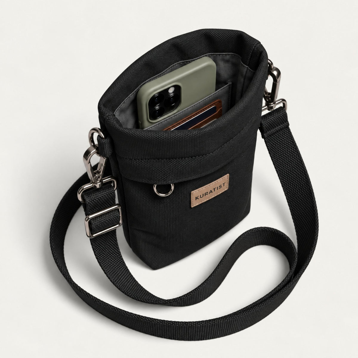 GRETJE MINI Handy Umhängetasche - Umhängetaschen - Black Canvas - Kuratist
