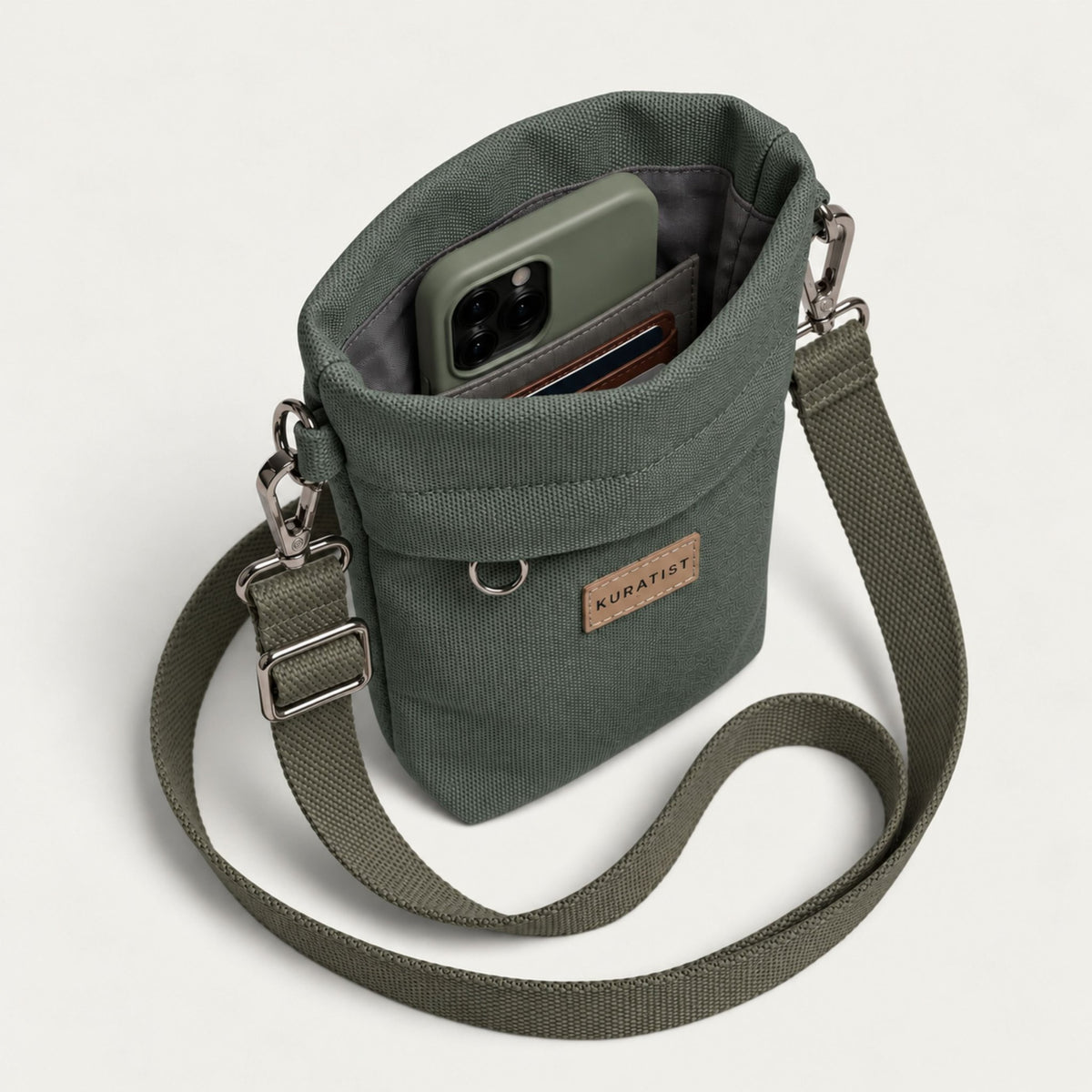 GRETJE MINI Handy Umhängetasche - Umhängetaschen - Pine Green Canvas - Kuratist
