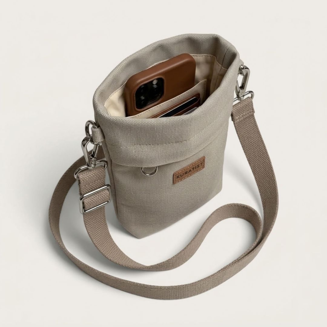GRETJE MINI Handy Umhängetasche - Umhängetaschen - Ecru Canvas - Kuratist