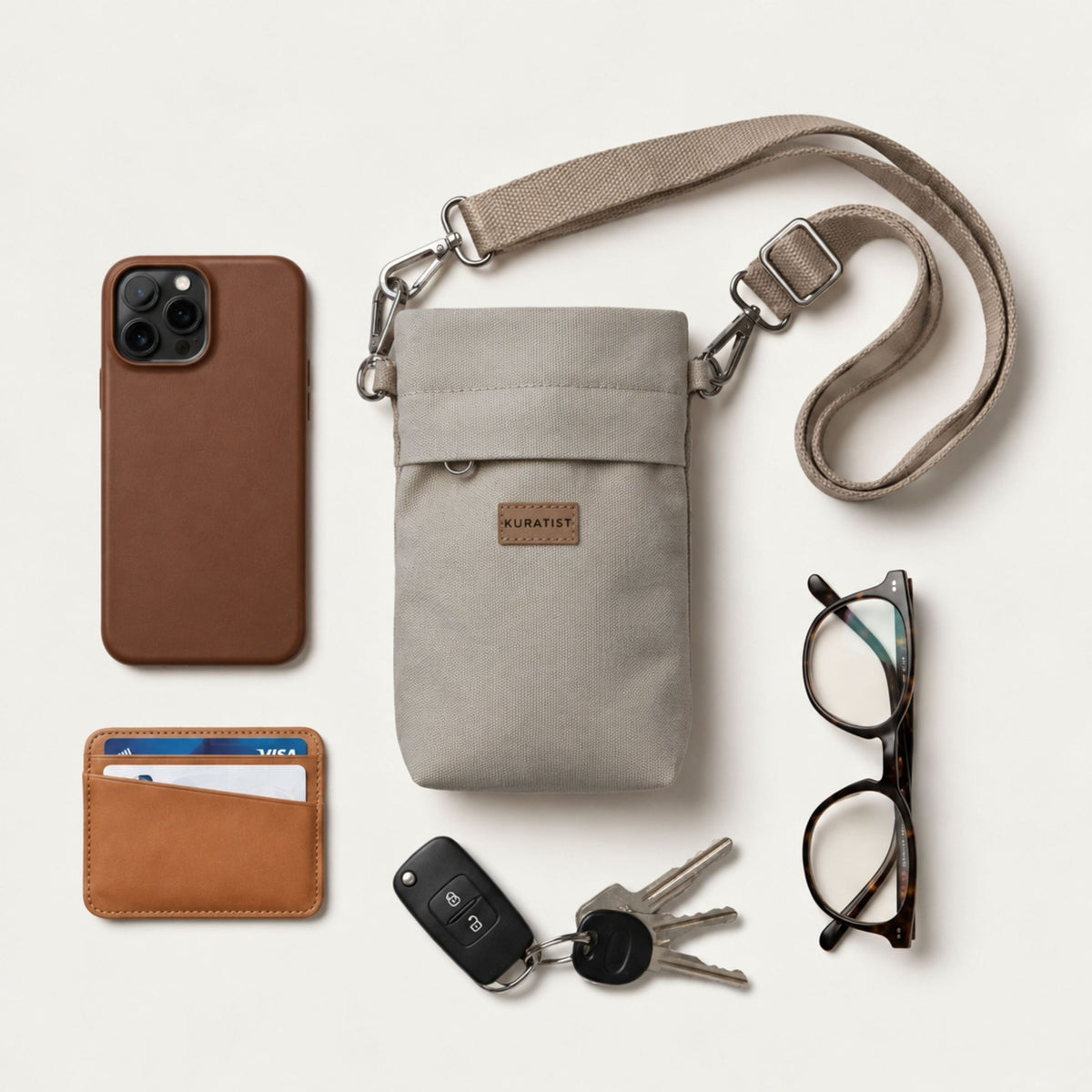 GRETJE MINI Handy Umhängetasche - Umhängetaschen - Ecru Canvas - Kuratist