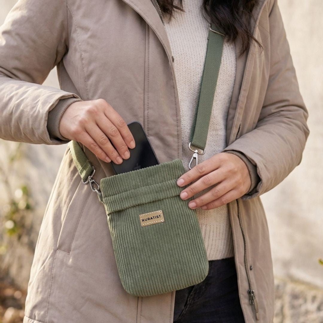 GRETJE MINI Handy Umhängetasche - Umhängetaschen - Cord Muted Olive - Kuratist