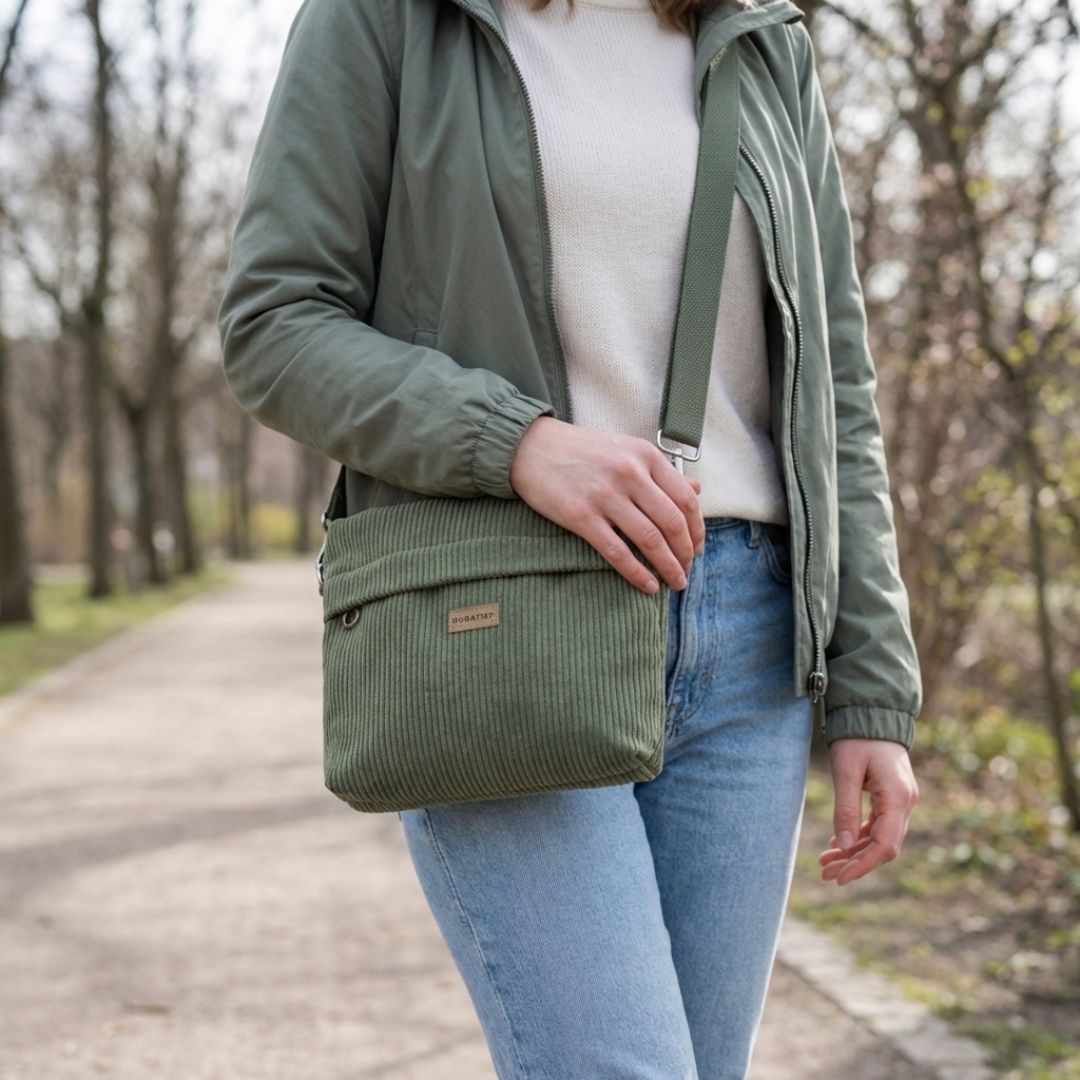 GRETJE Umhängetasche - Umhängetaschen - Cord Muted Olive - Kuratist