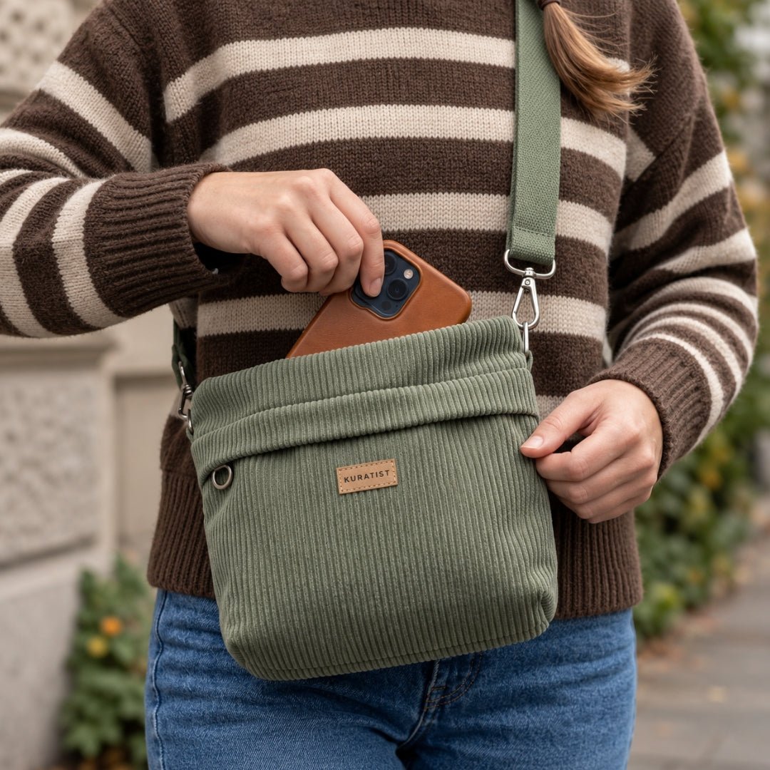 GRETJE Umhängetasche - Umhängetaschen - Cord Muted Olive - Kuratist