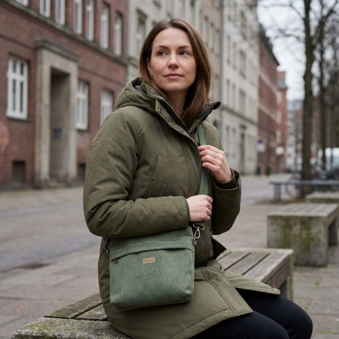 GRETJE Umhängetasche - Umhängetaschen - Cord Muted Olive - Kuratist