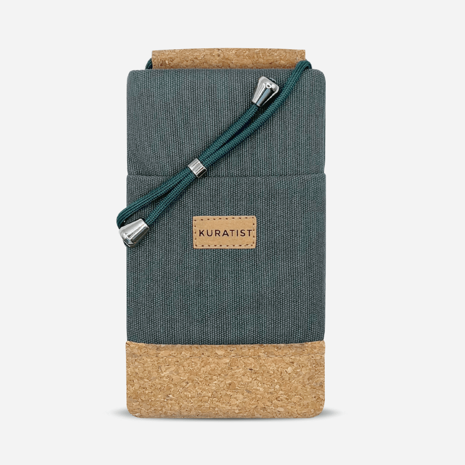 Kuratist NELA Handy Umhängetasche Grey-Green-Cork / L 6.9 Zoll