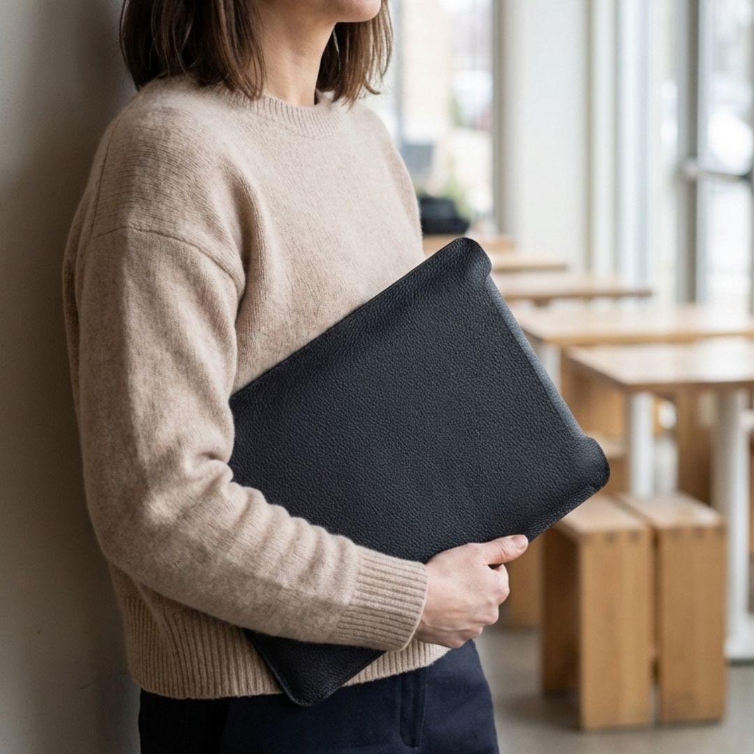 LUMI Laptop Hülle aus Leder für MacBook & Notebooks - Laptophüllen - Pebbled Black - Kuratist