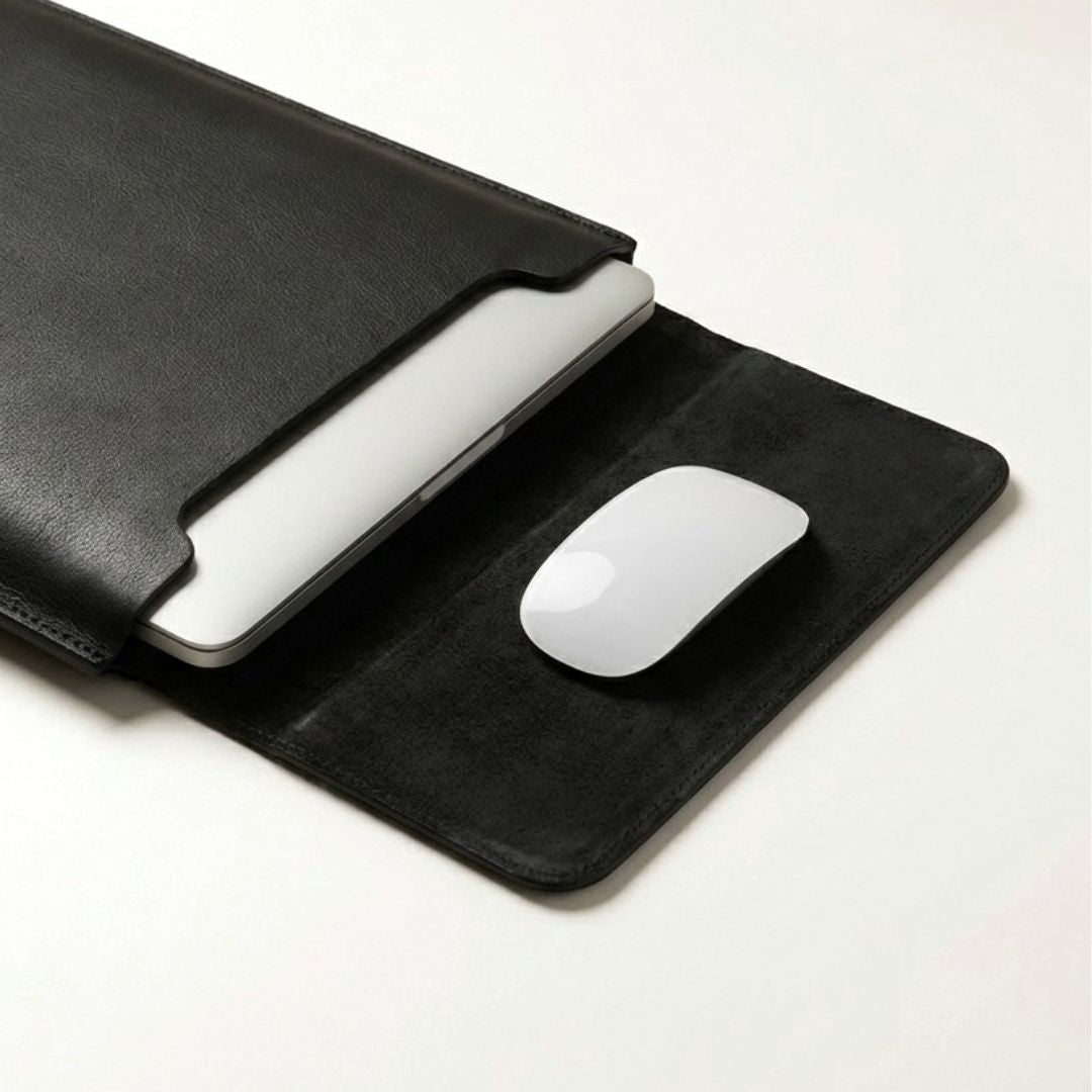 LUMI Laptop Hülle aus Leder für MacBook & Notebooks - Laptophüllen - Pebbled Black - Kuratist