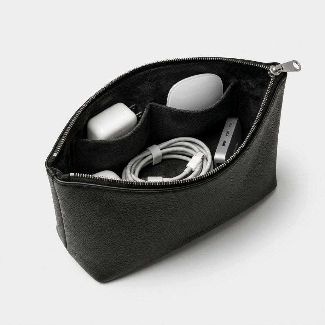 LUMI Tech-Organizer aus Leder - Zubehör Taschen - Pebbled Black - Kuratist