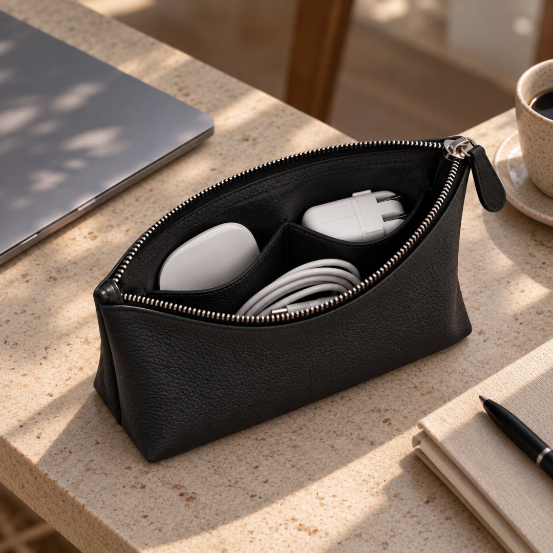 LUMI Tech-Organizer (Premium Echtleder) - Zubehör Taschen - Black Pebble Grain - Kuratist