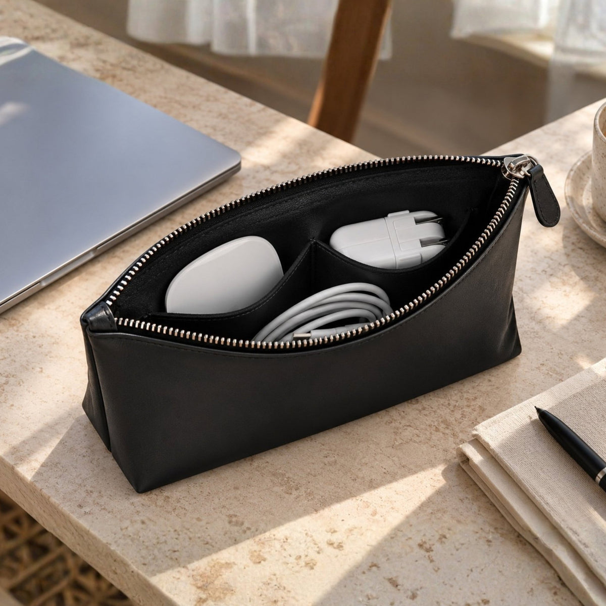 LUMI Tech-Organizer (Premium Echtleder) - Zubehör Taschen - Black Pebble Grain - Kuratist