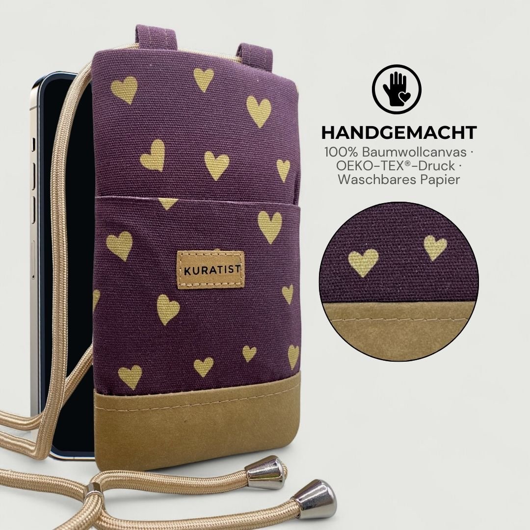 NELA Handytasche zum Umhängen Bedruckt - Handytasche zum Umhängen - Mocha Hearts Paper - Kuratist