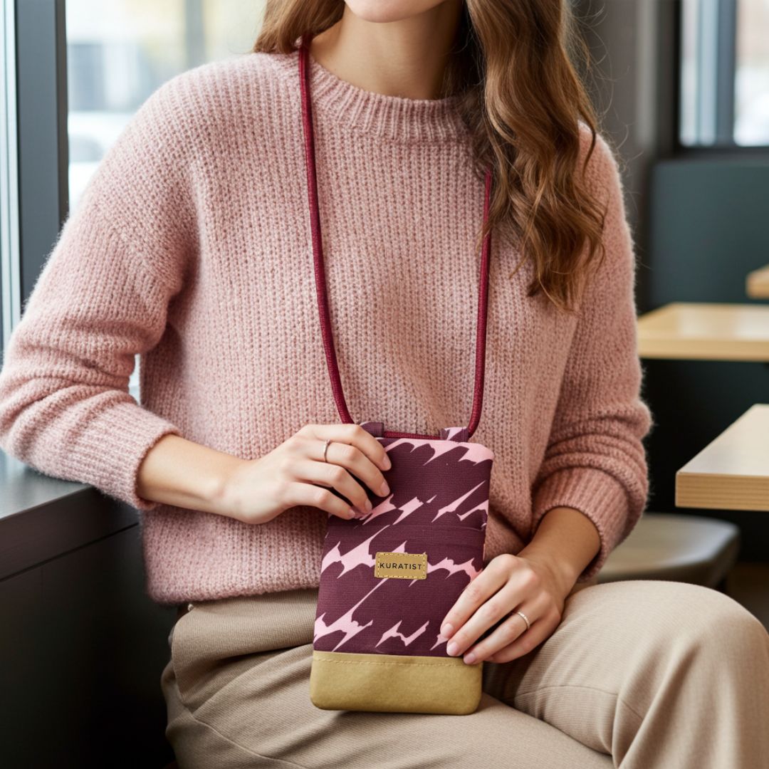 NELA Handytasche zum Umhängen Bedruckt - Handytasche zum Umhängen - Merlot Brush - Kuratist